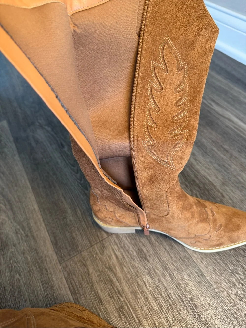 Women's Over-the-Knee Suede Cowboy Boots - Tan